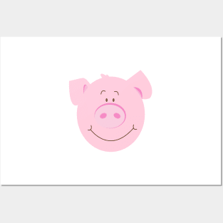 Cute Happy Pig - Aqua Posters and Art